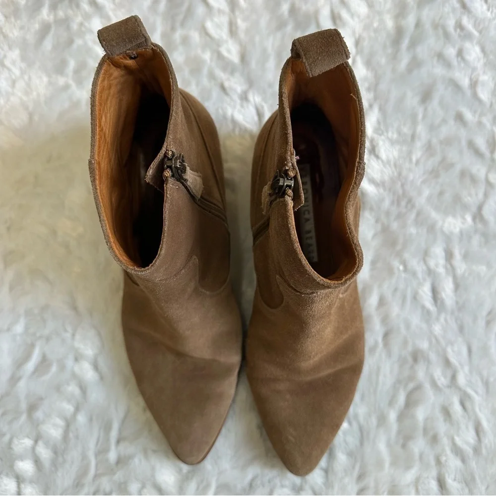 Veronica Beard Tanner Suede Leather Zip Ankle Boot Size 37.5 US 6.5